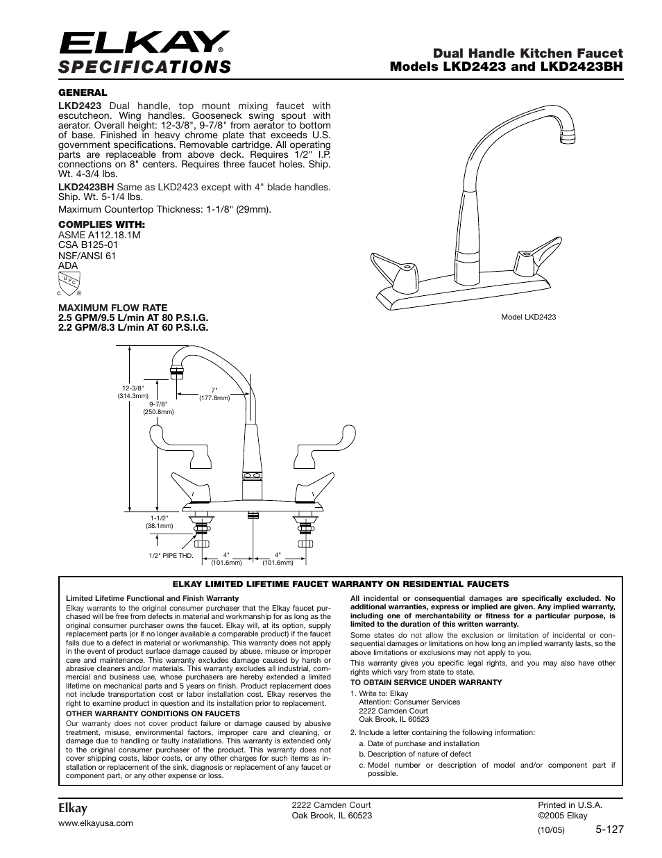 Elkay LKD2423BH User Manual | 2 pages