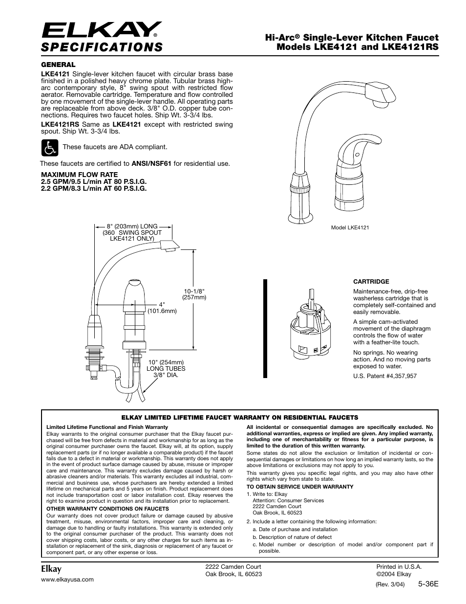 Elkay Hi-Arc LKE4121RS User Manual | 2 pages