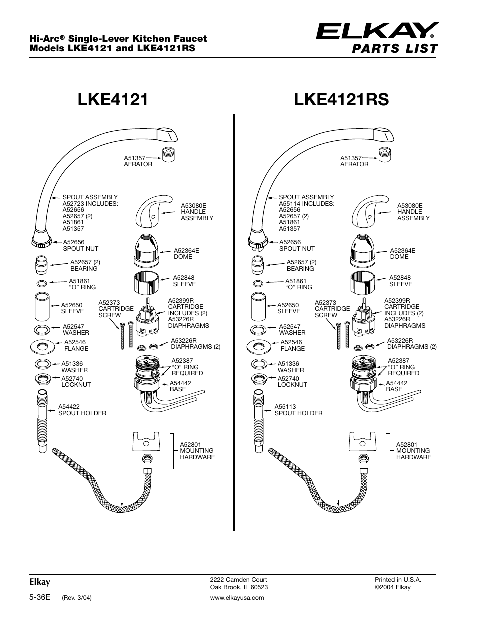 Lke4121, Lke4121rs, Elkay | Hi-arc | Elkay Hi-Arc LKE4121RS User Manual | Page 2 / 2