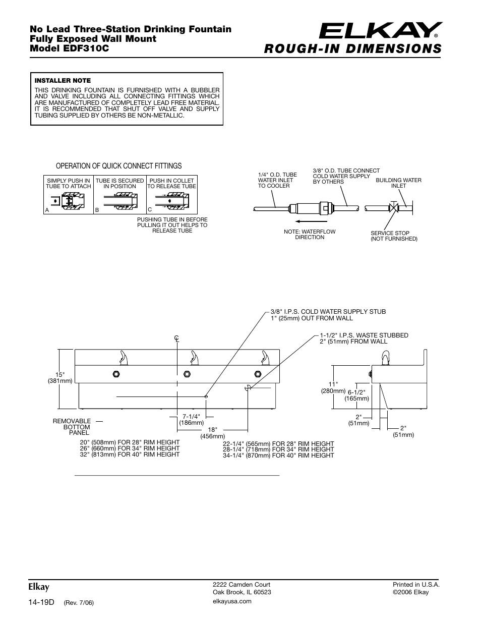 Rough-in dimensions, Elkay | Elkay Fountains with Flexi-Guard EDF310C User Manual | Page 2 / 2