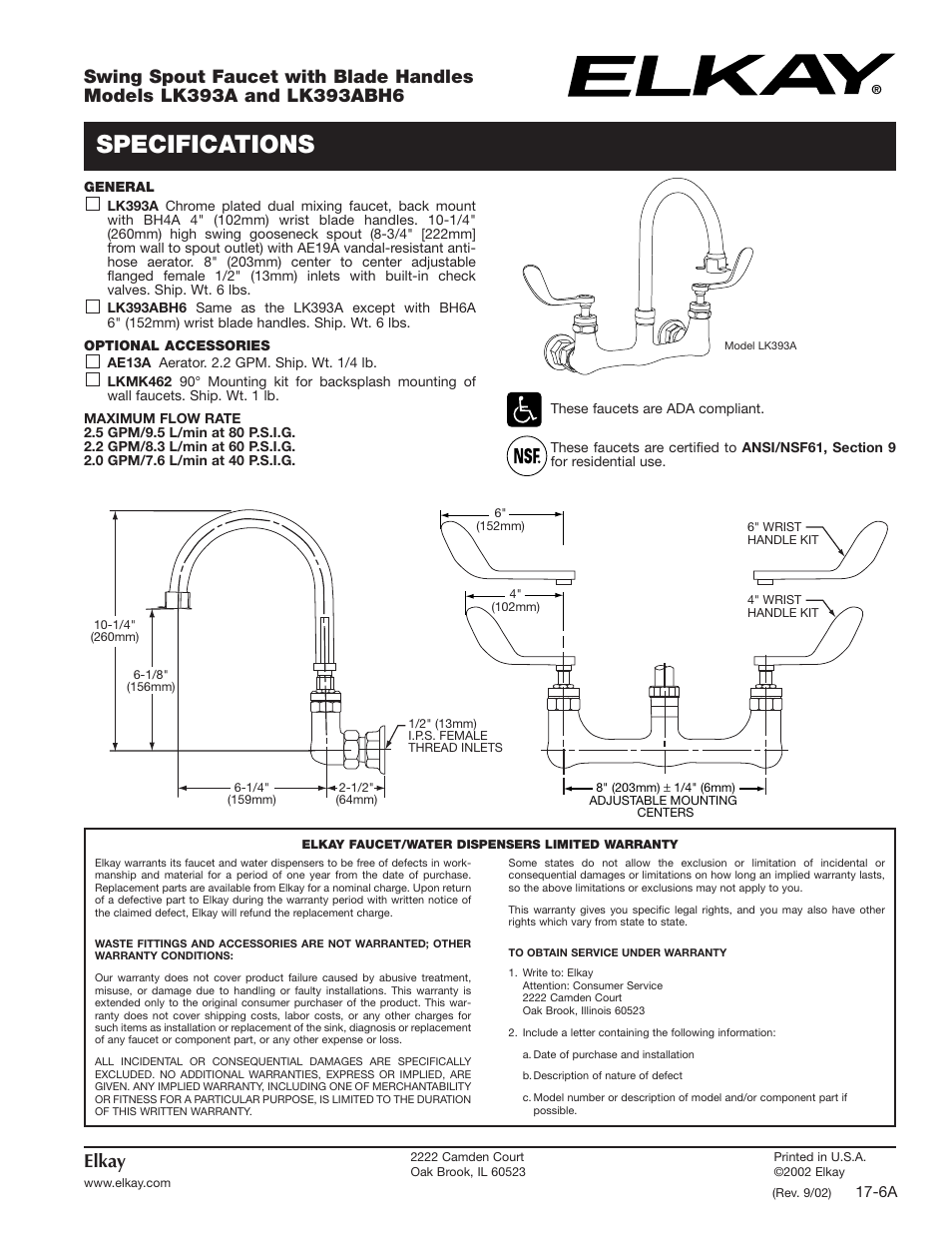 Elkay LK393ABH6 User Manual | 2 pages