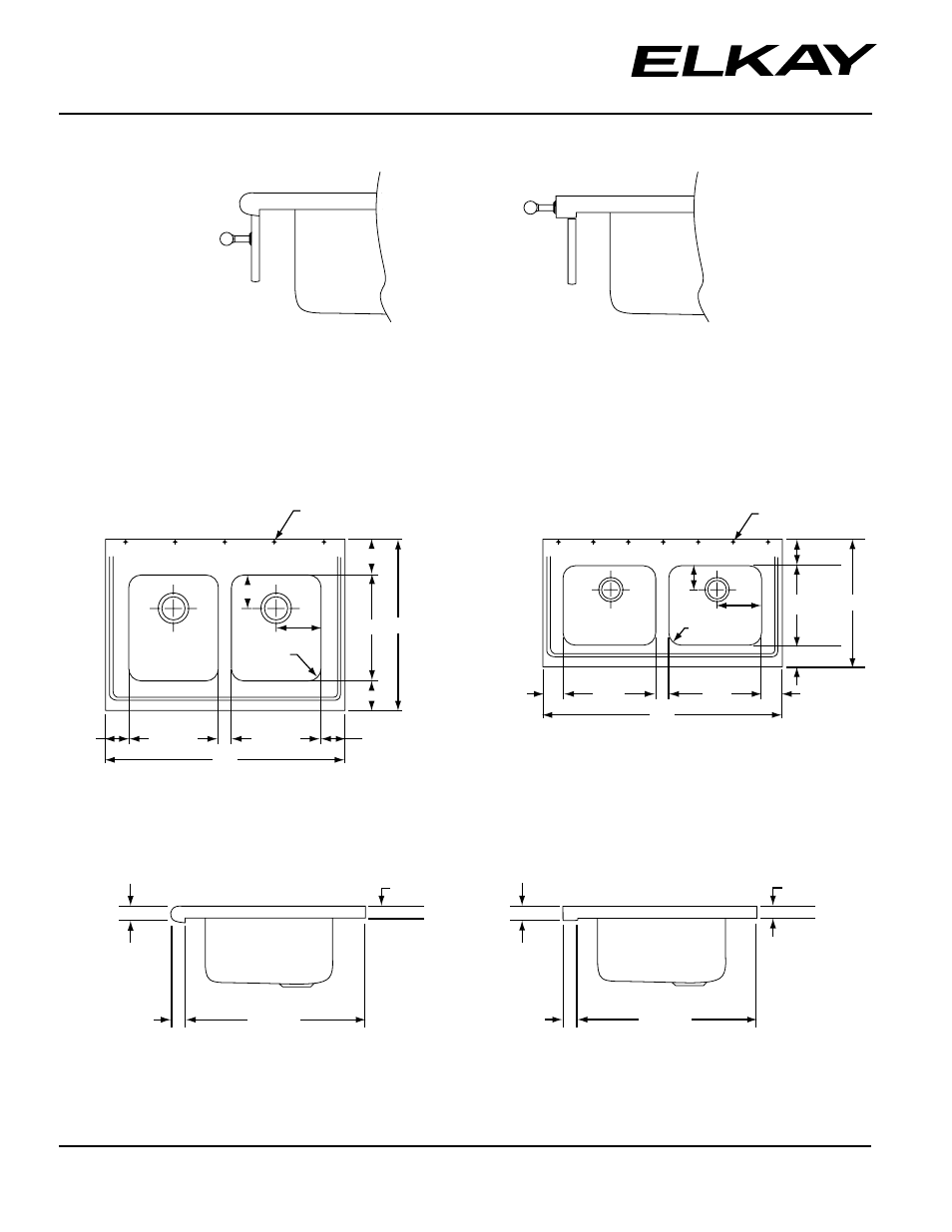 36" double bowl top view 48" double bowl top view, Front treatment profile for towel bar options, Elite gourmet | Elkay Elite Gourmet 3626EGD User Manual | Page 2 / 2