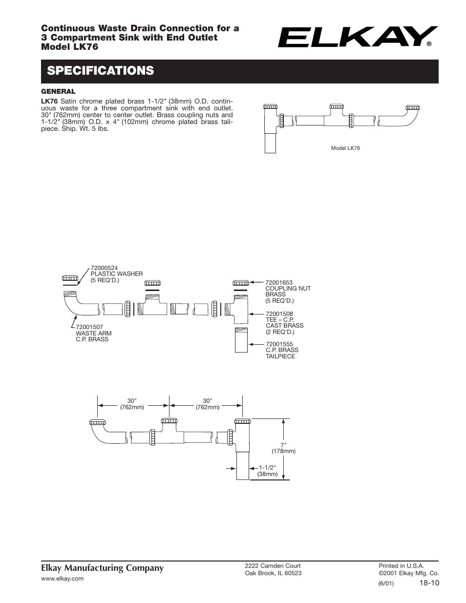 Elkay LK76 User Manual | 1 page