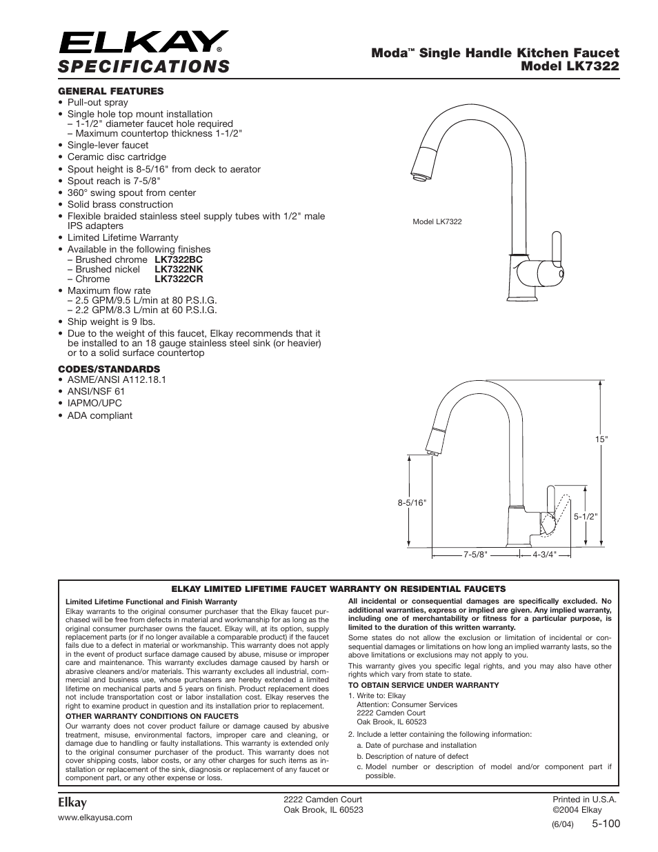 Elkay LK7322 User Manual | 1 page