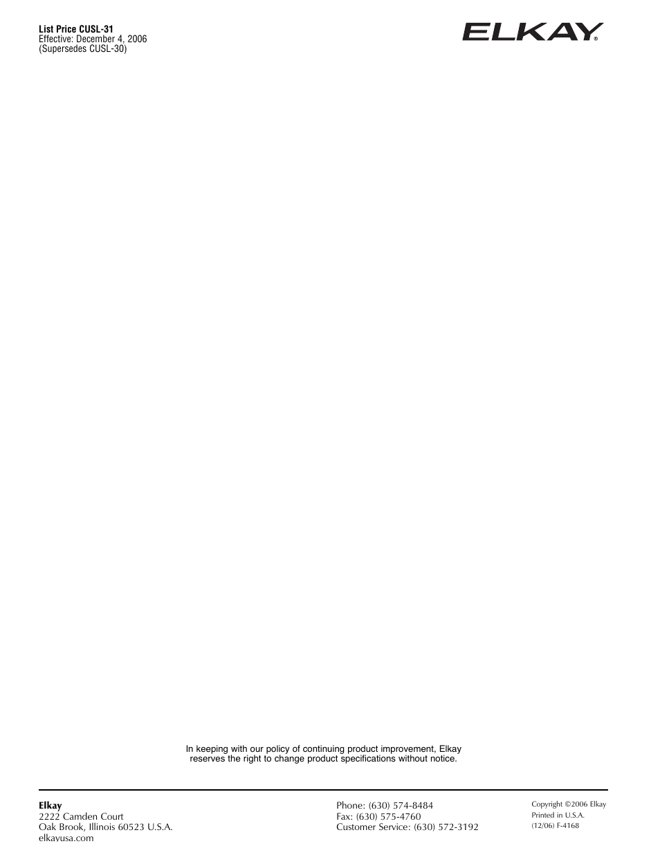Elkay CUSL-31 User Manual | Page 8 / 8