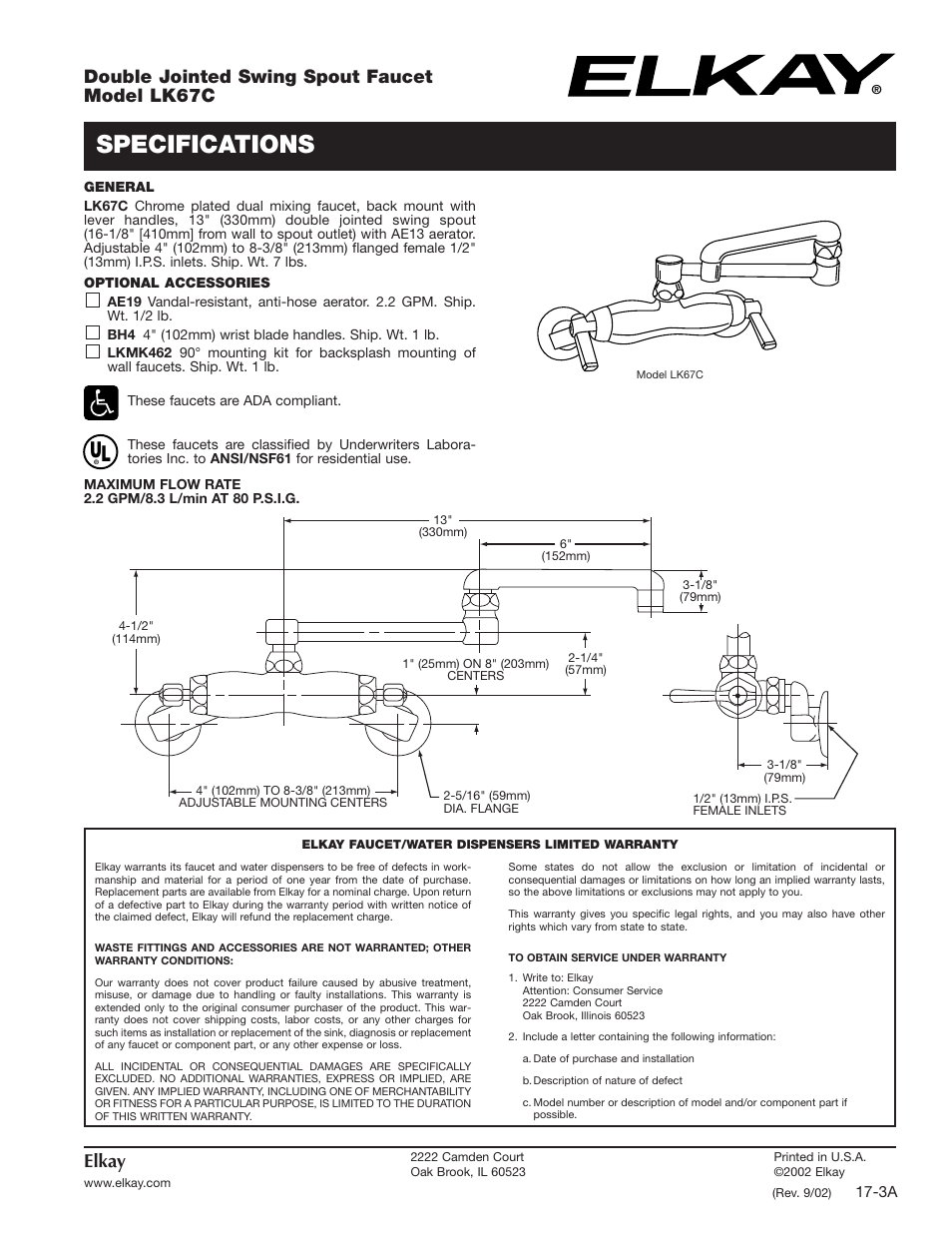 Elkay LK67C User Manual | 2 pages