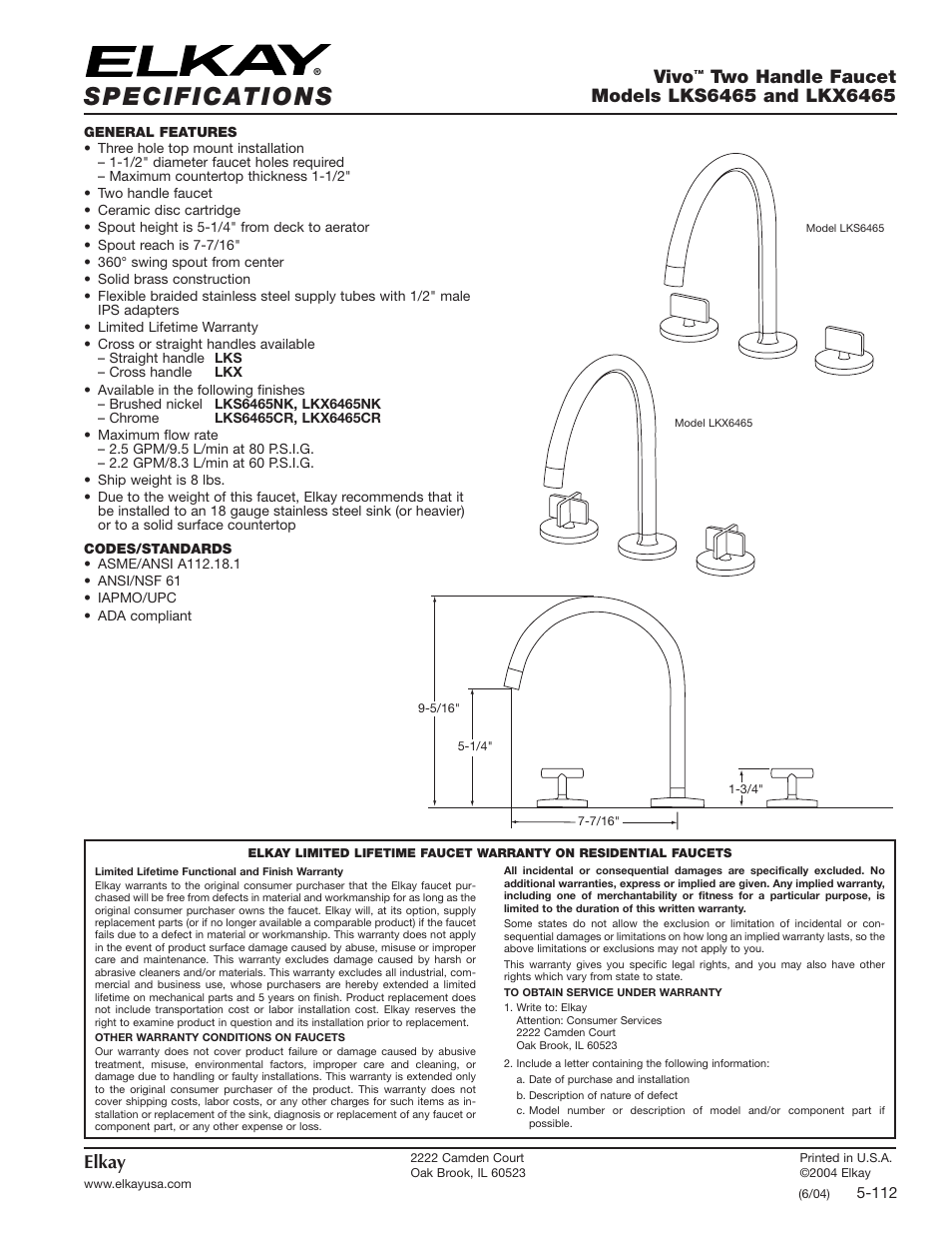 Elkay Vivo LKS6465 User Manual | 1 page