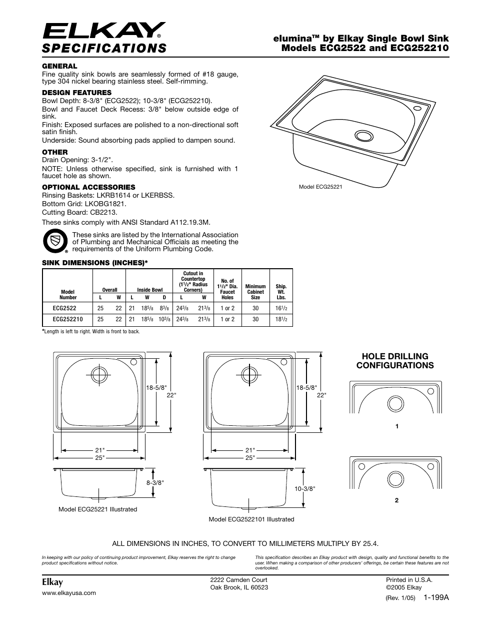 Elkay ECG2522 User Manual | 1 page
