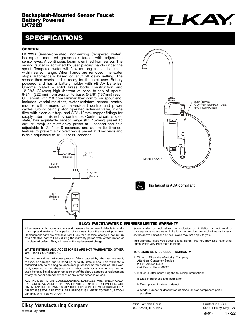 Elkay LK722B User Manual | 2 pages