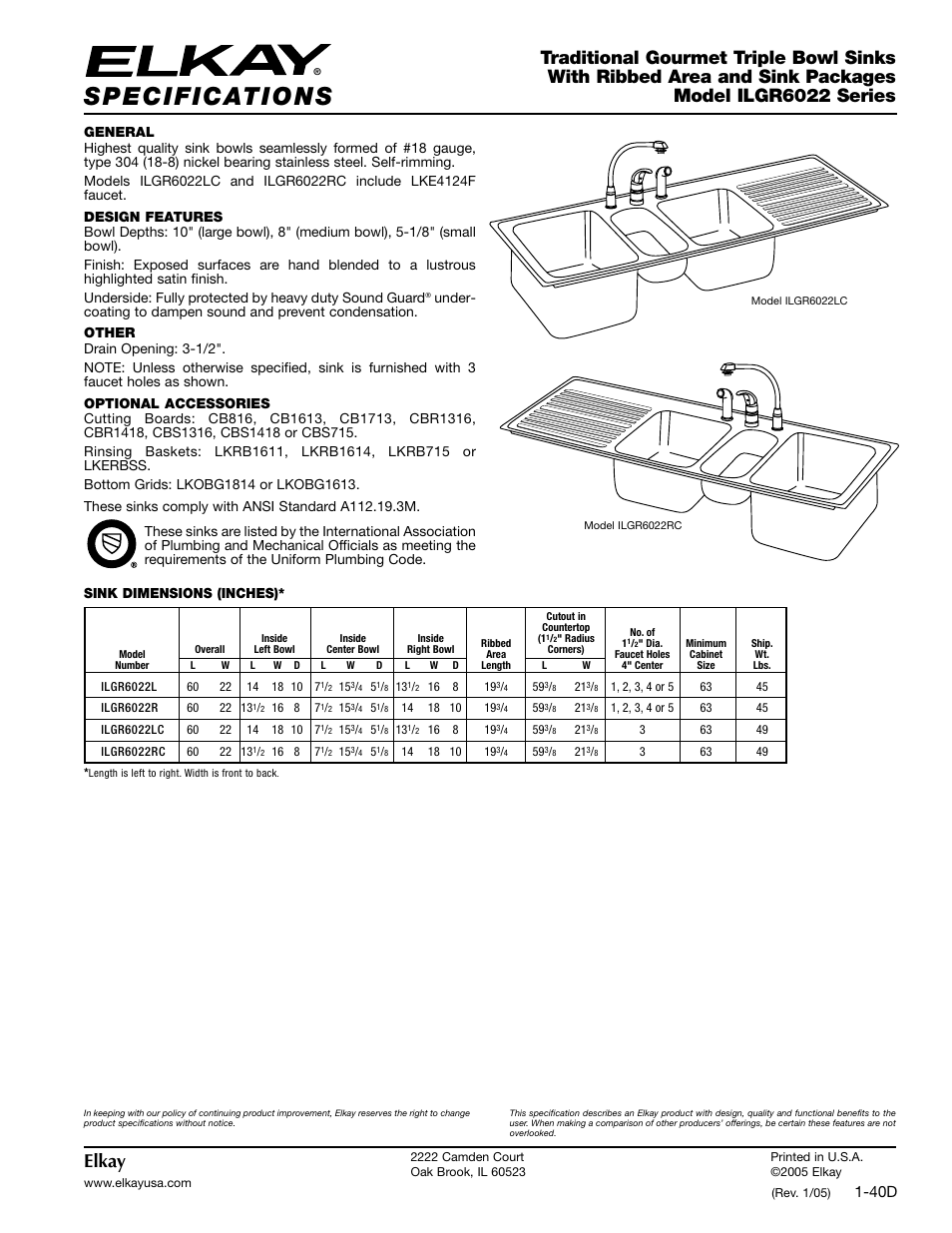 Elkay ILGR6022 Series User Manual | 2 pages