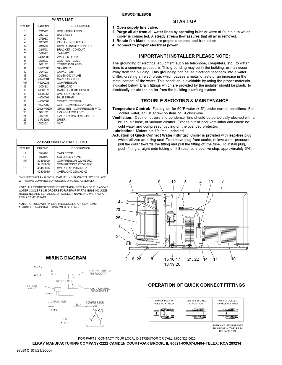 Operation of quick connect fittings wiring diagram | Elkay ERW32-1B User Manual | Page 2 / 2