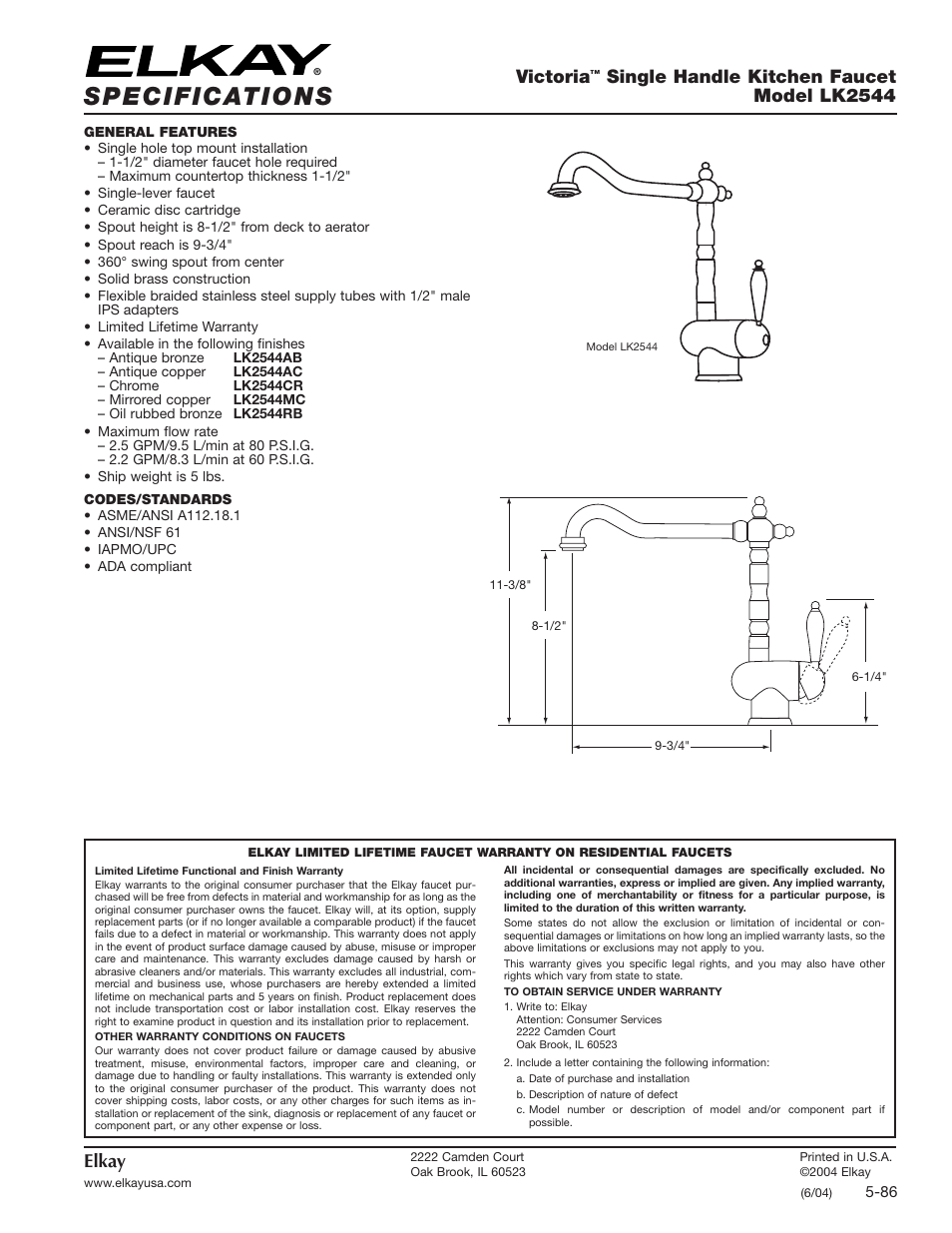 Elkay LK2544RB User Manual | 1 page