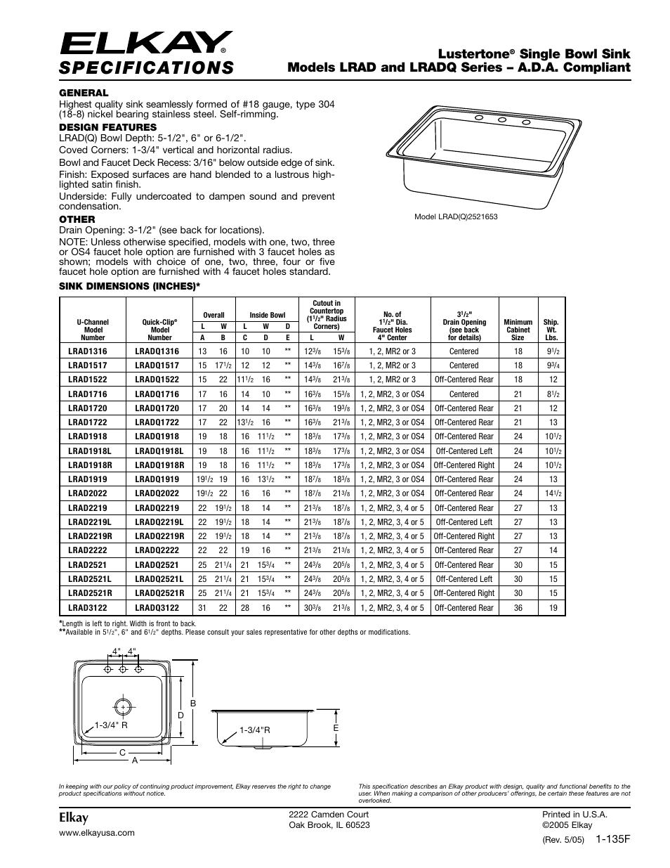 Elkay LRADQ Series User Manual | 2 pages