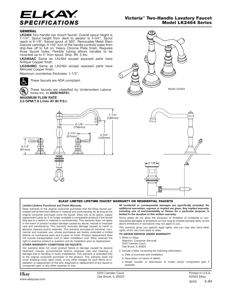 Elkay LK2464 User Manual | 2 pages