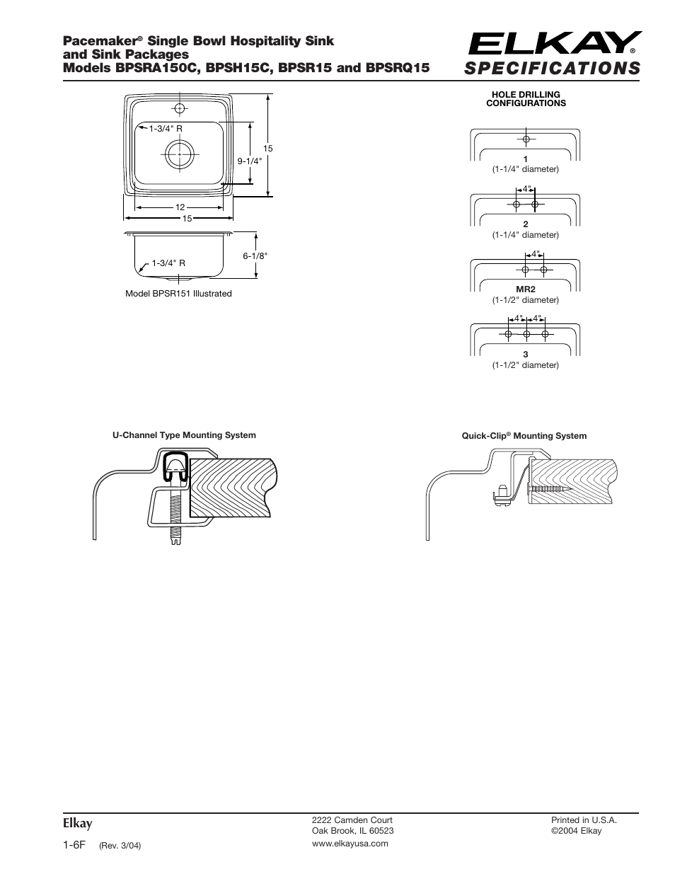 Pacemaker, Elkay | Elkay BPSR15 User Manual | Page 2 / 2