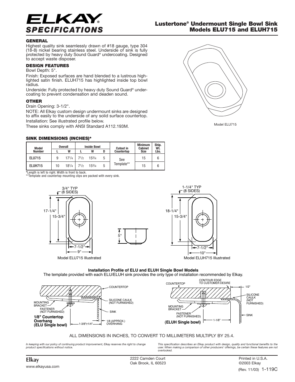 Elkay ELUH715 User Manual | 1 page