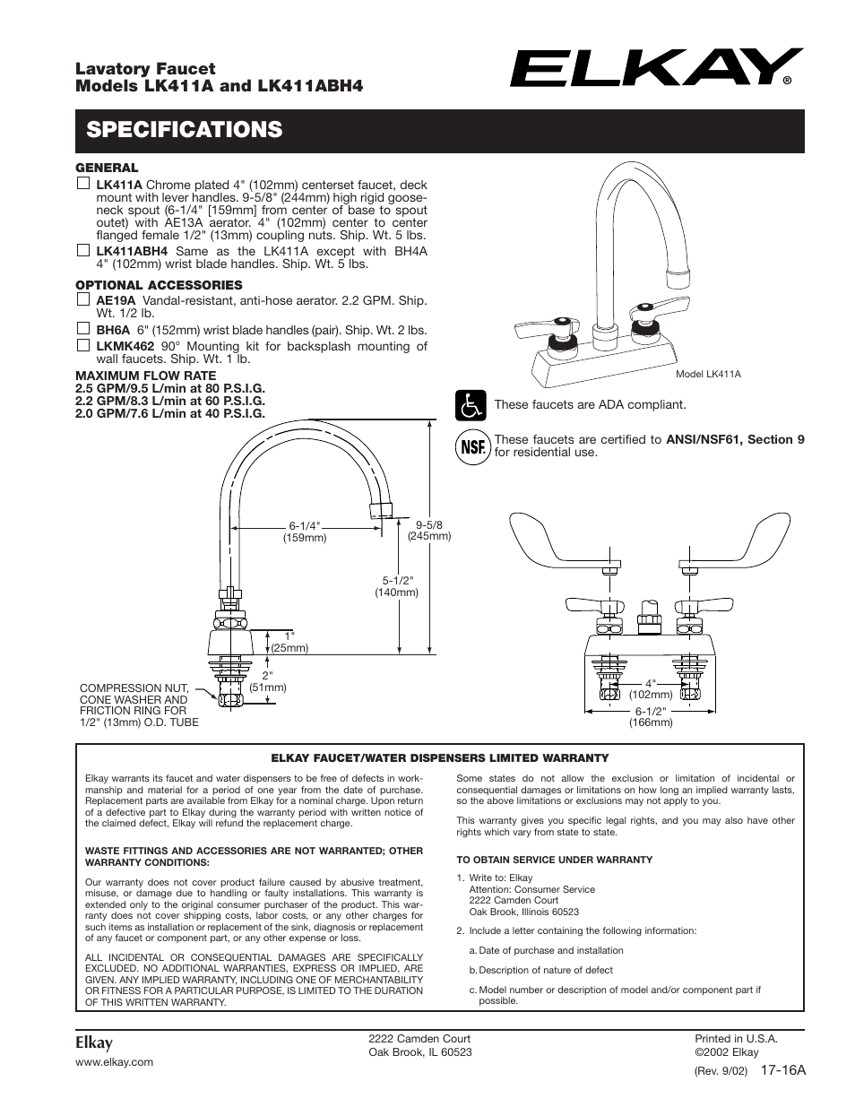 Elkay LK411A User Manual | 2 pages