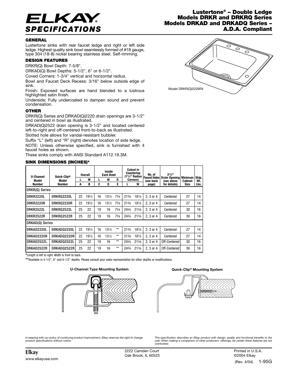 Elkay DRKAD User Manual | 2 pages