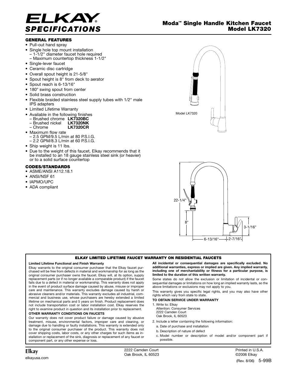 Elkay LK7320 User Manual | 1 page