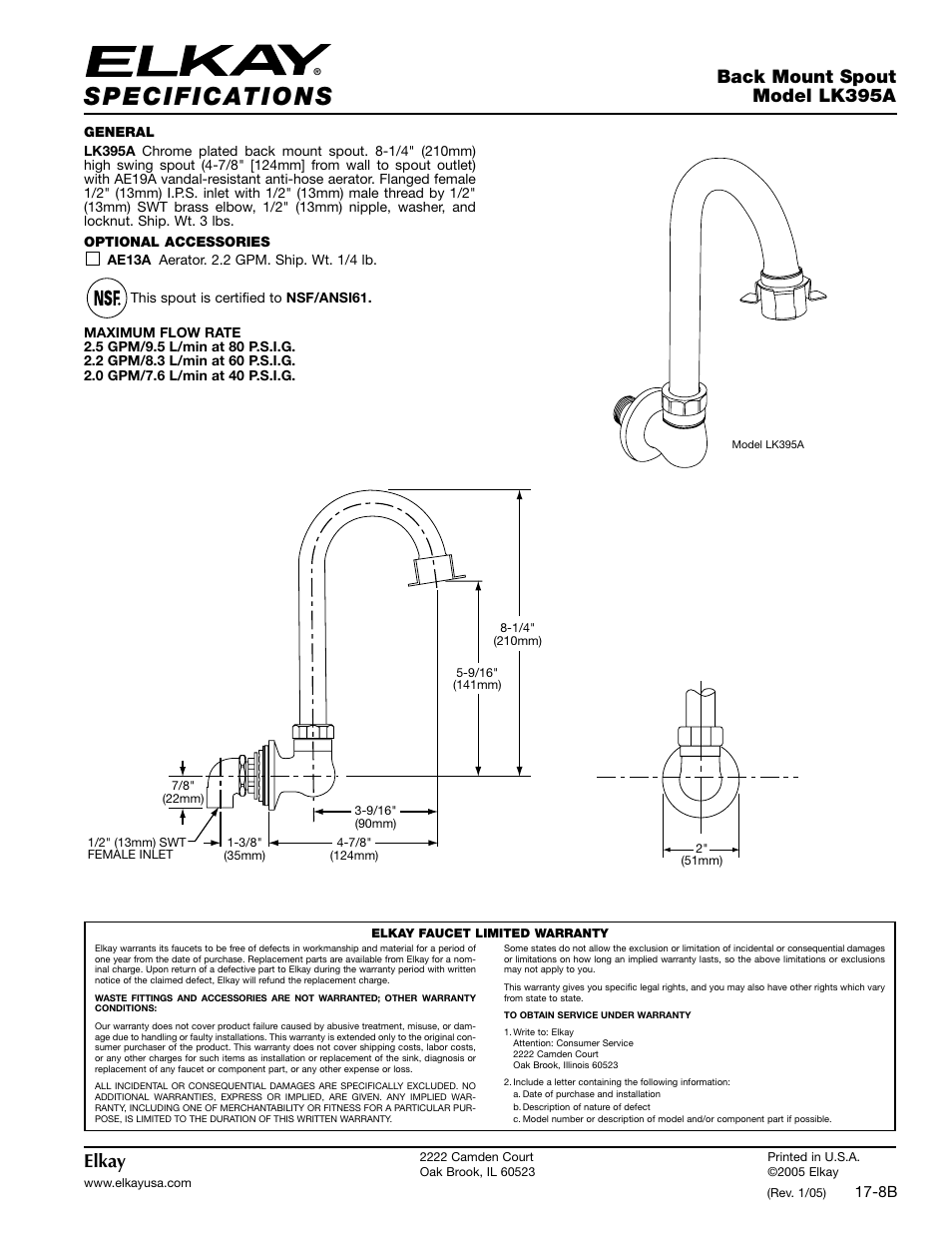 Elkay LK395A User Manual | 2 pages