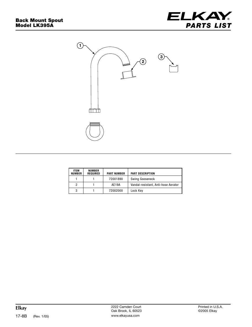 Elkay, Back mount spout model lk395a | Elkay LK395A User Manual | Page 2 / 2