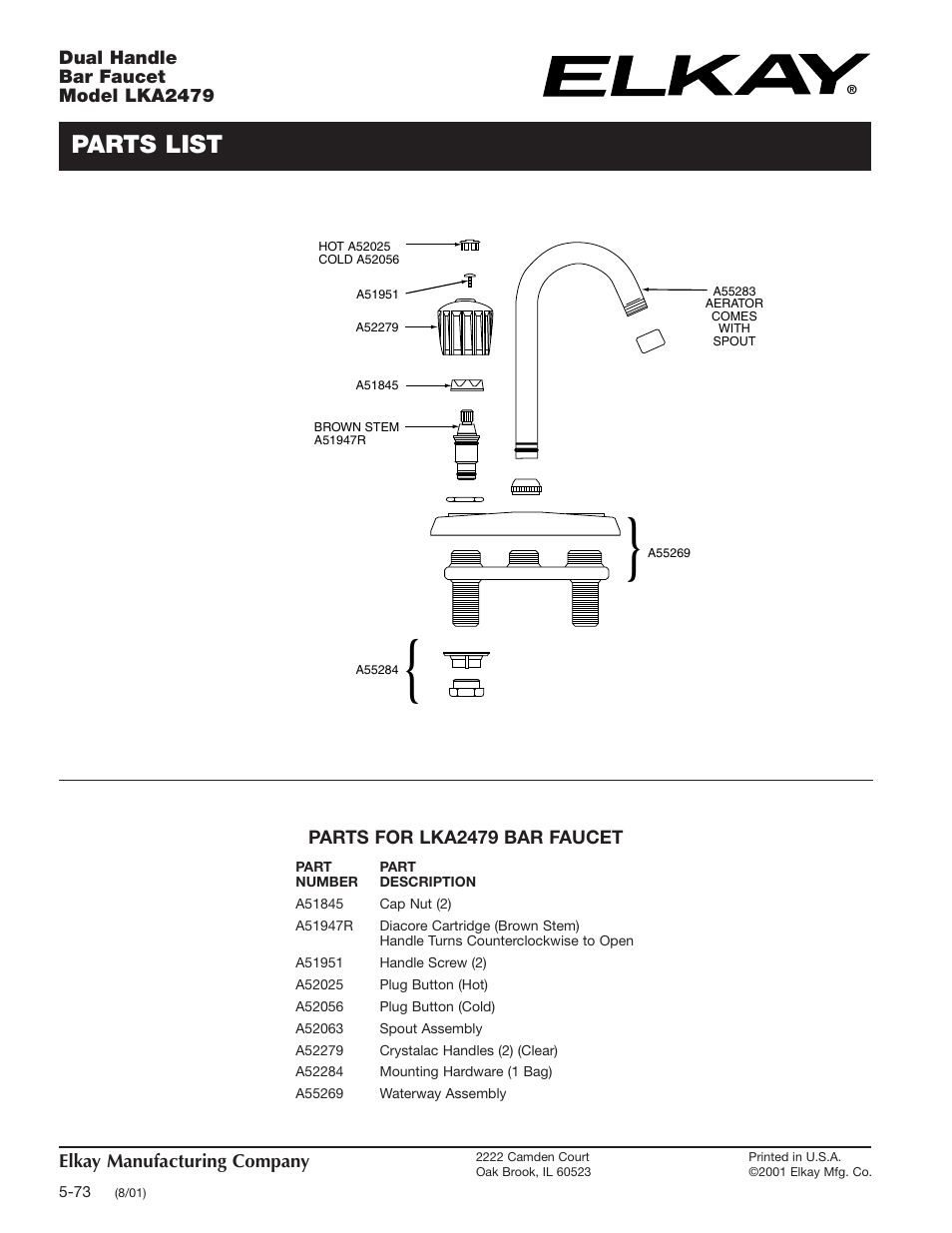 Parts list | Elkay LKA2479 User Manual | Page 2 / 2