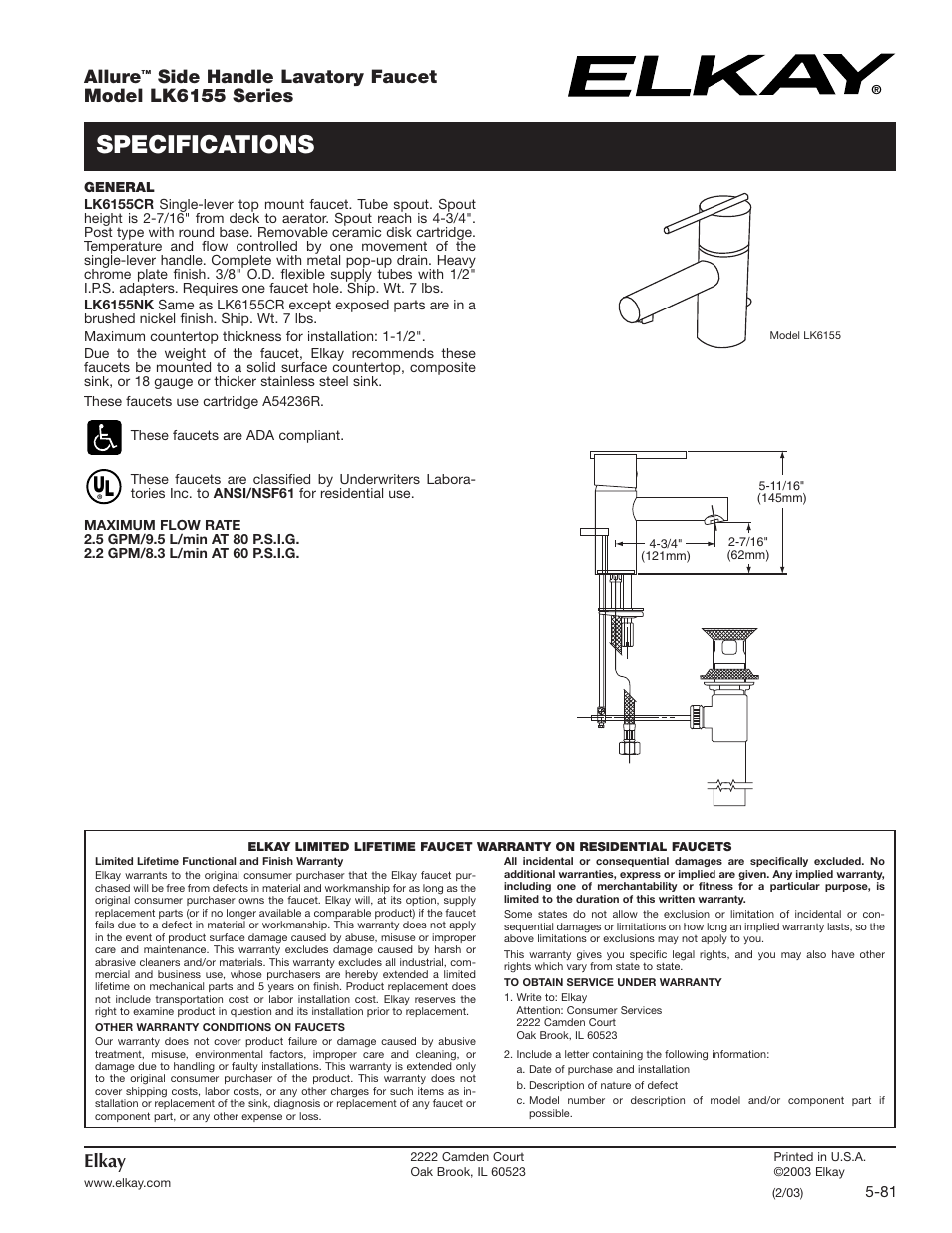 Elkay LK6155 Series User Manual | 1 page