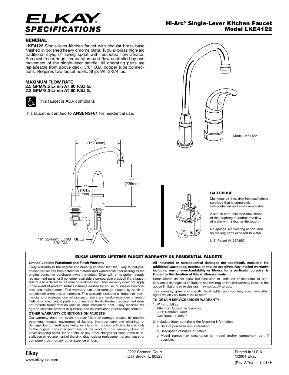 Elkay LKE4122 User Manual | 2 pages