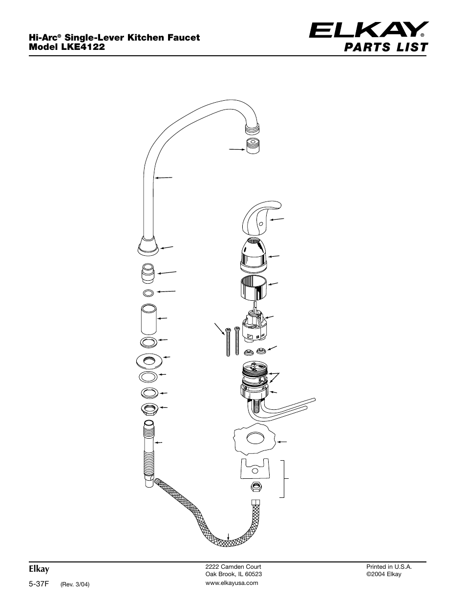 Elkay, Hi-arc, Single-lever kitchen faucet model lke4122 | Elkay LKE4122 User Manual | Page 2 / 2