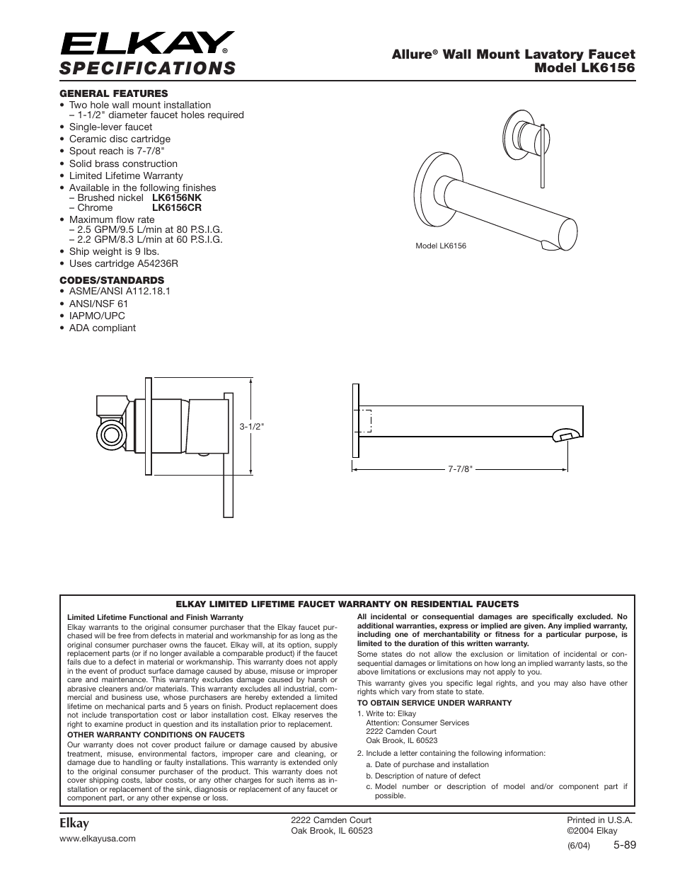 Elkay LK6156CR User Manual | 1 page