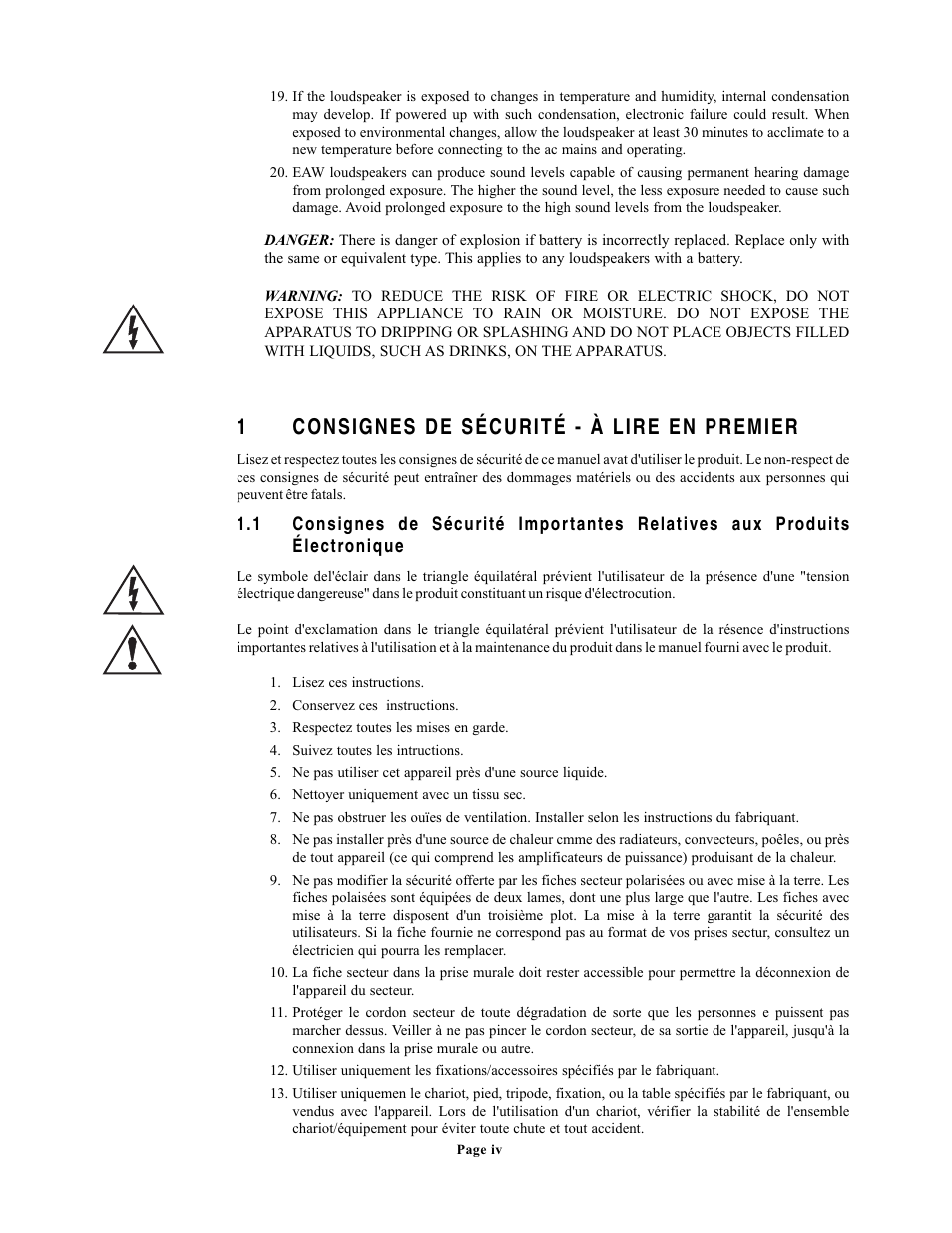 1consignes de sécurité - à lire en premier | EAW UX8800 User Manual | Page 4 / 40