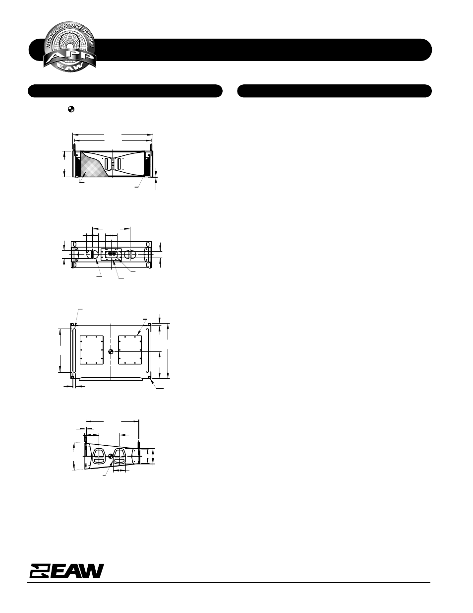 Specifications kf761, Dimensional drawing a & e specifications, Front | Back, Right side | EAW KF761 User Manual | Page 2 / 2