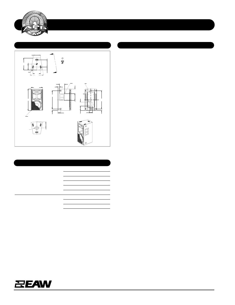 Specifications kf360z, Dimensional drawing a & e specifications, Physical continued | EAW KF360z User Manual | Page 2 / 2