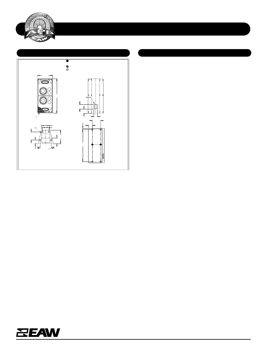 Specifications mqtd415, Mqtd415, Dimensional drawing a & e specifications | Top/bottom front sides back | EAW MQTD415 User Manual | Page 2 / 2