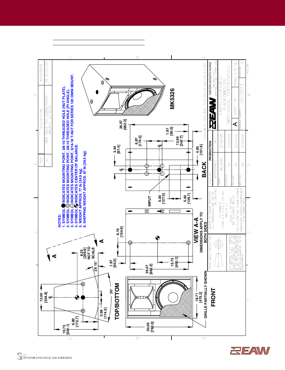 Group · mk, Fr o n t, Vi ew a -a | Back, Mk 5326, Enclosure | EAW MK5326 User Manual | Page 2 / 2