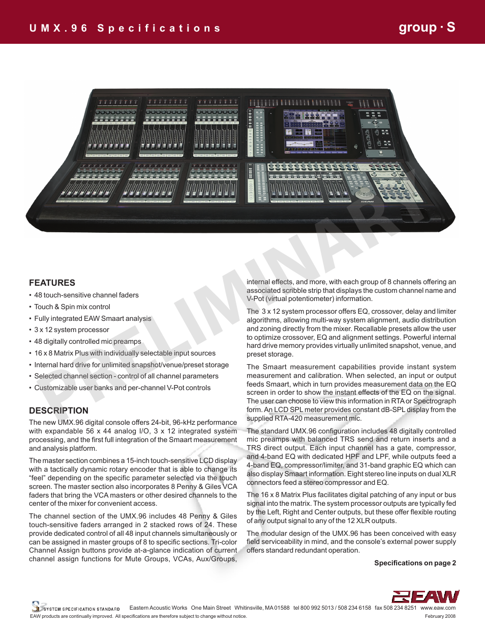 EAW UMX.96 User Manual | 2 pages