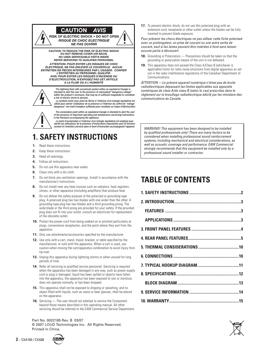 EAW CXA160 / CXA80 User Manual | Page 2 / 16