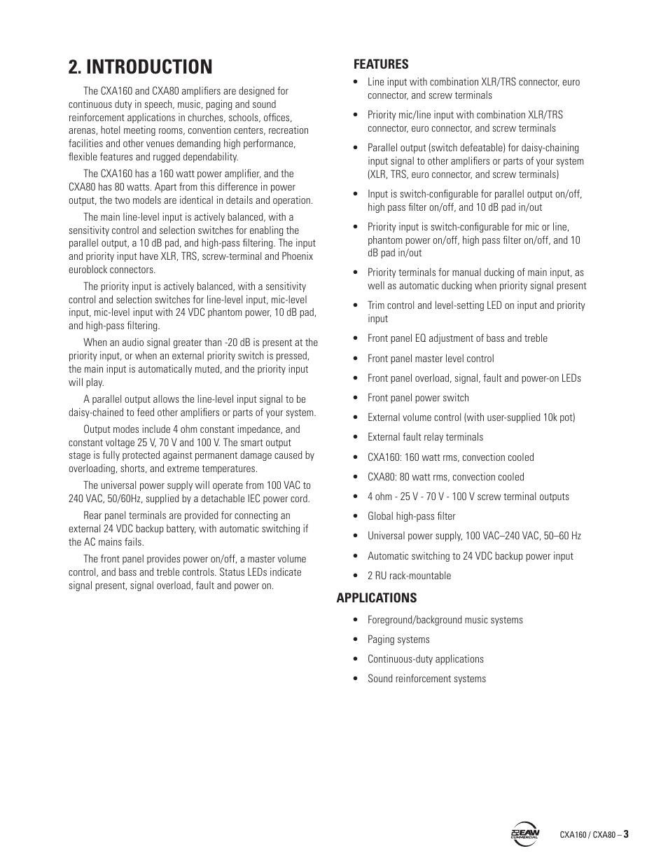 Introduction | EAW CXA160 / CXA80 User Manual | Page 3 / 16