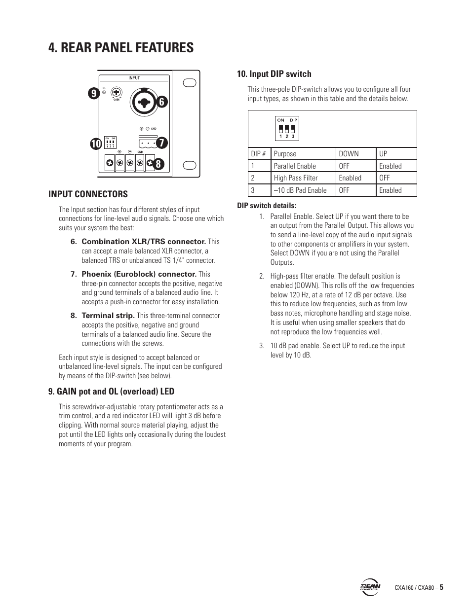 Rear panel features | EAW CXA160 / CXA80 User Manual | Page 5 / 16