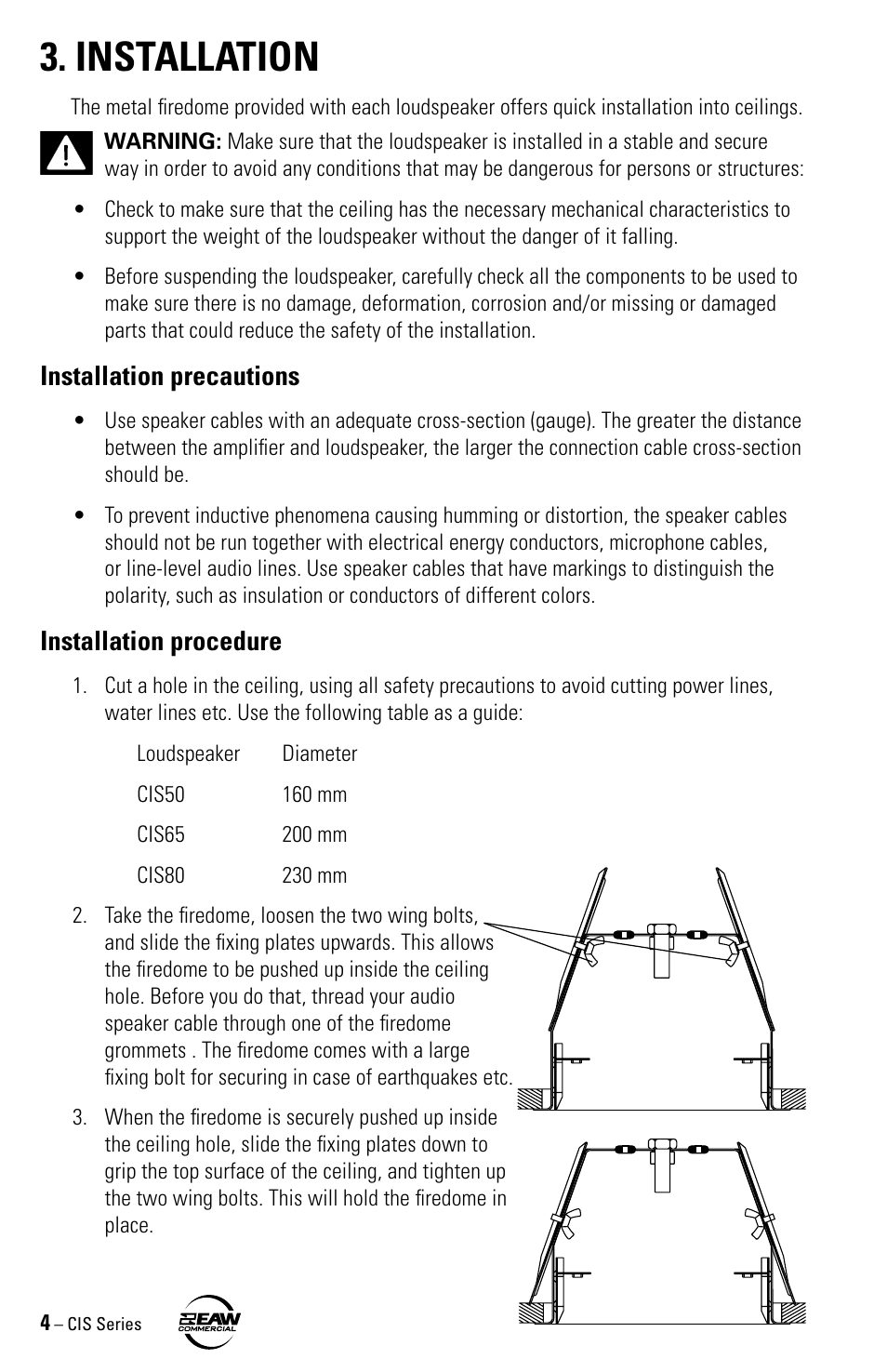 Installation, Installation precautions, Installation procedure | EAW CIS80 User Manual | Page 4 / 8