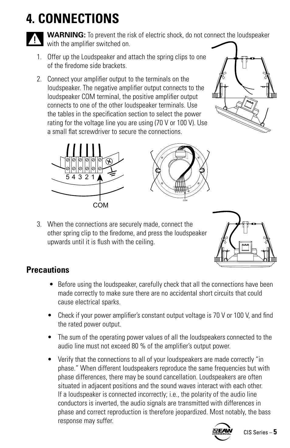 Connections, Precautions | EAW CIS80 User Manual | Page 5 / 8