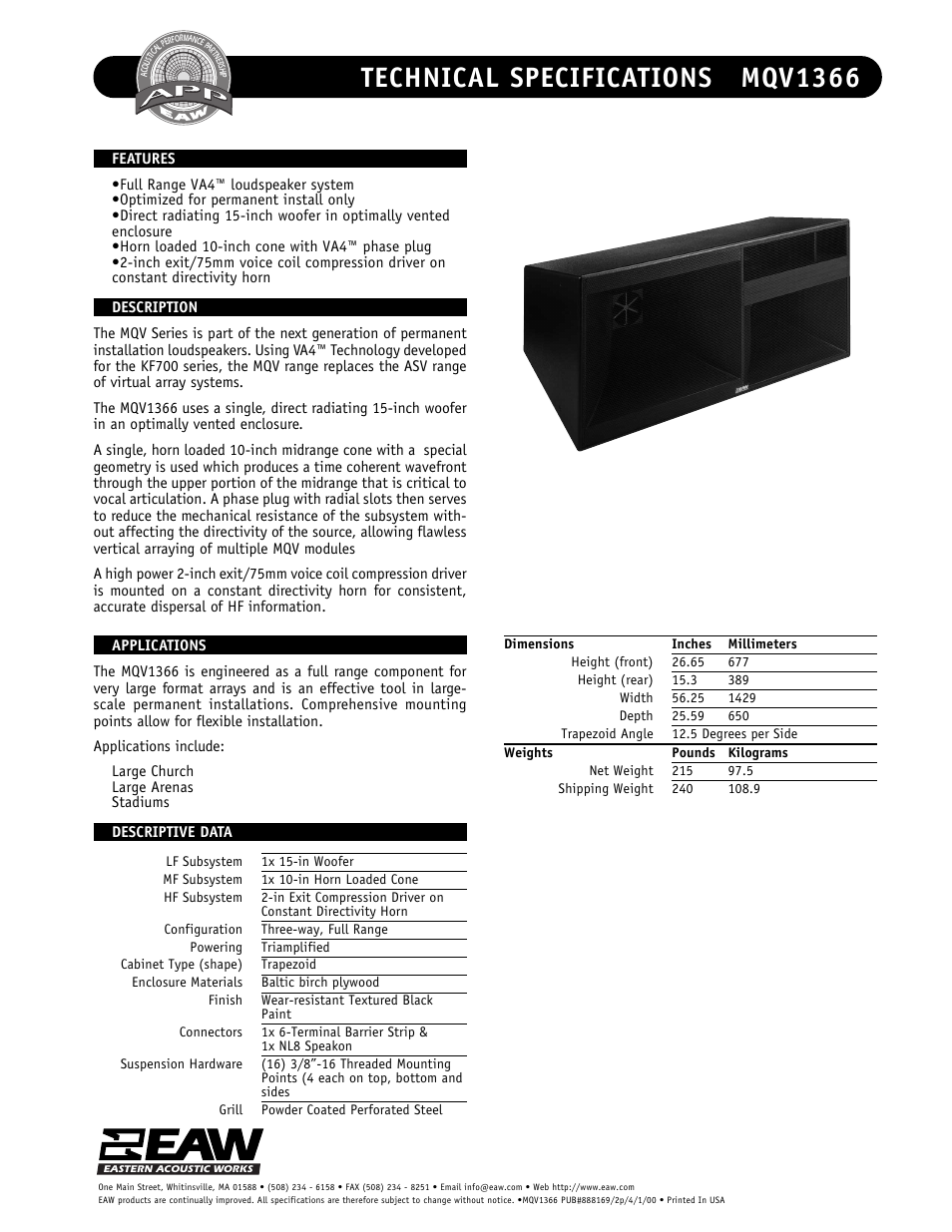 EAW MQV1366 User Manual | 2 pages