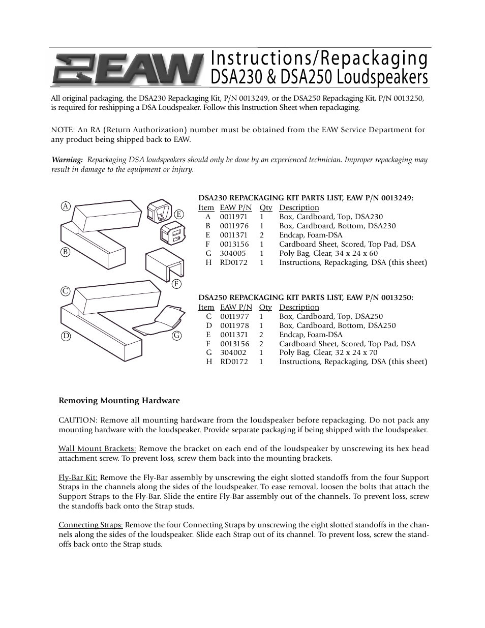 EAW DSA230 & DSA250 User Manual | 2 pages