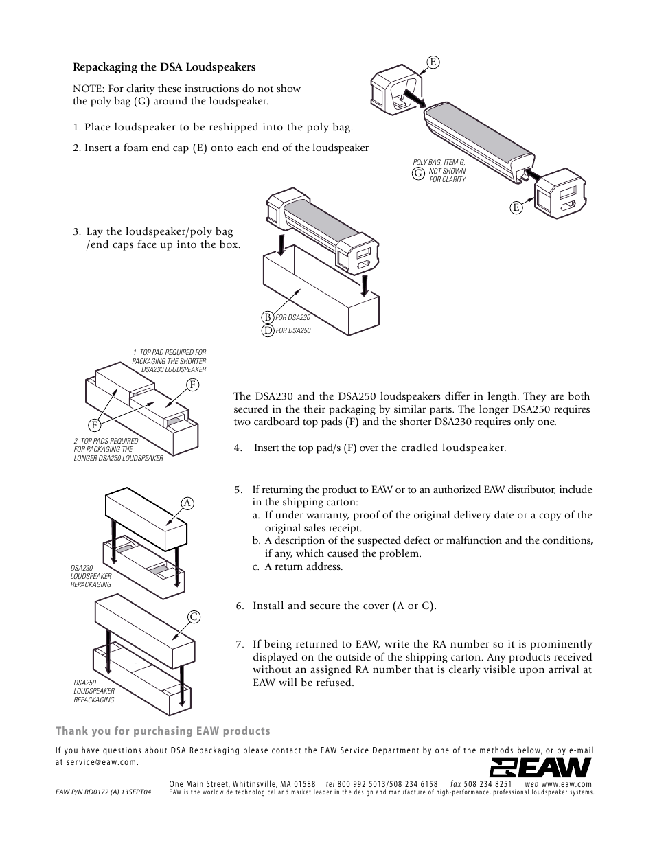 Repackaging the dsa loudspeakers | EAW DSA230 & DSA250 User Manual | Page 2 / 2