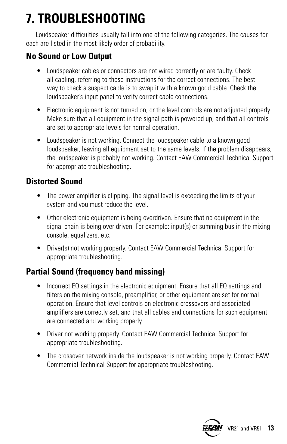 Troubleshooting | EAW VR21 User Manual | Page 13 / 16