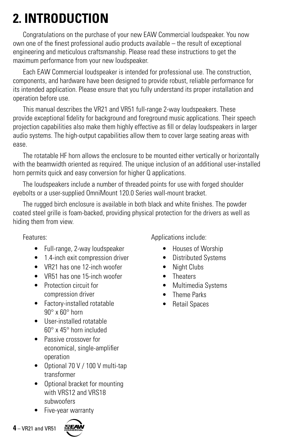 Introduction | EAW VR21 User Manual | Page 4 / 16