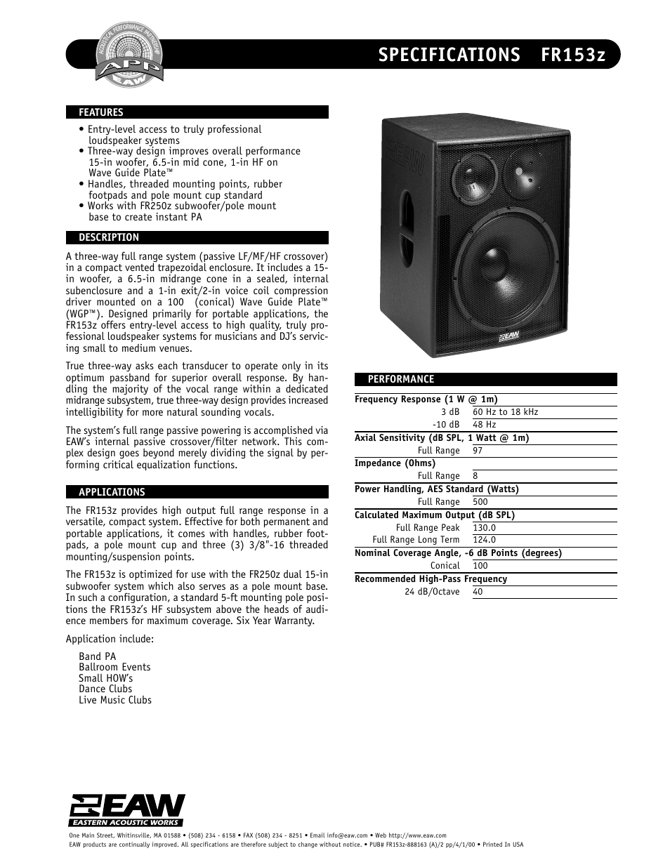 EAW FR153z User Manual | 2 pages