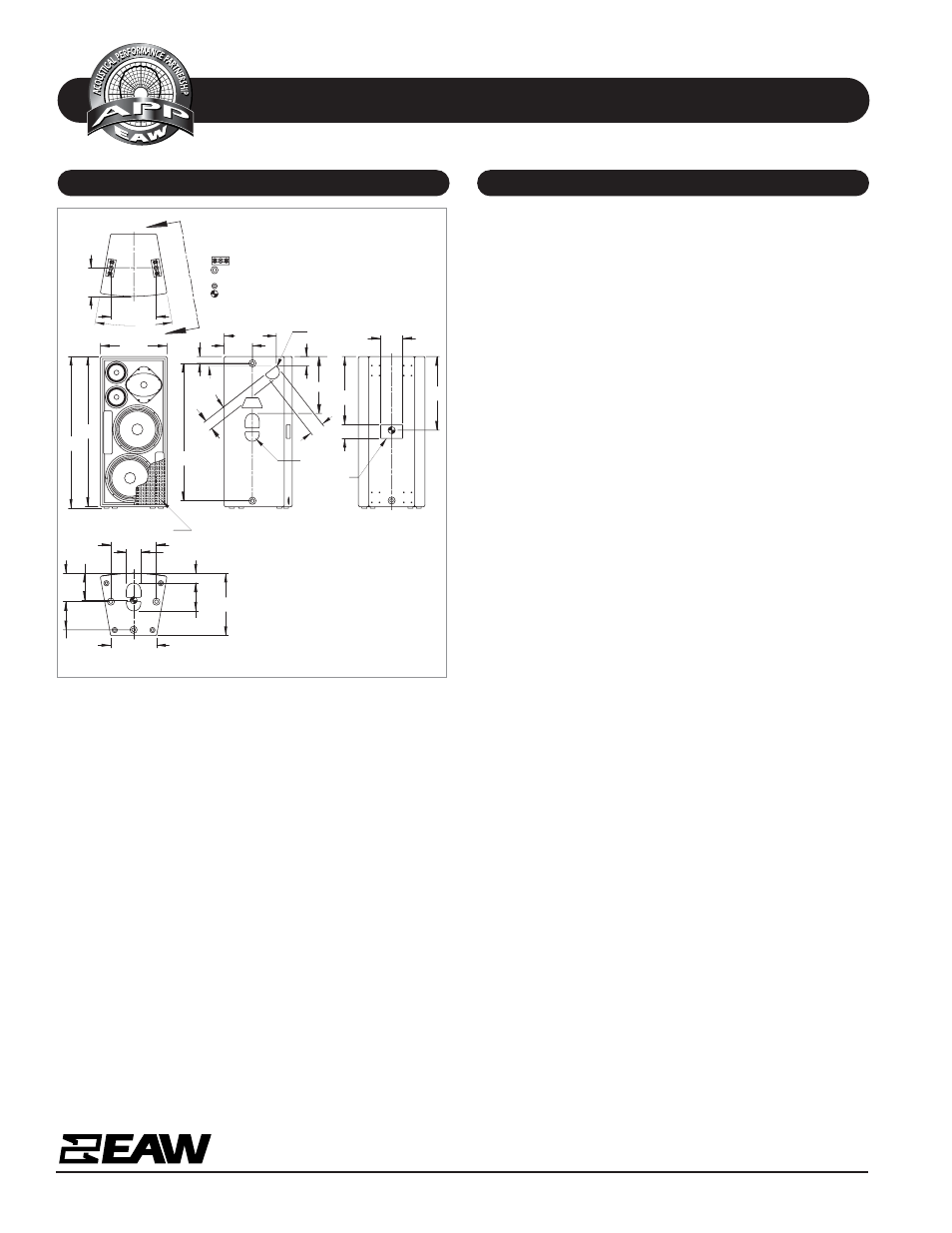 Specifications la325, Dimensional drawing a & e specifications | EAW LA325 User Manual | Page 2 / 2