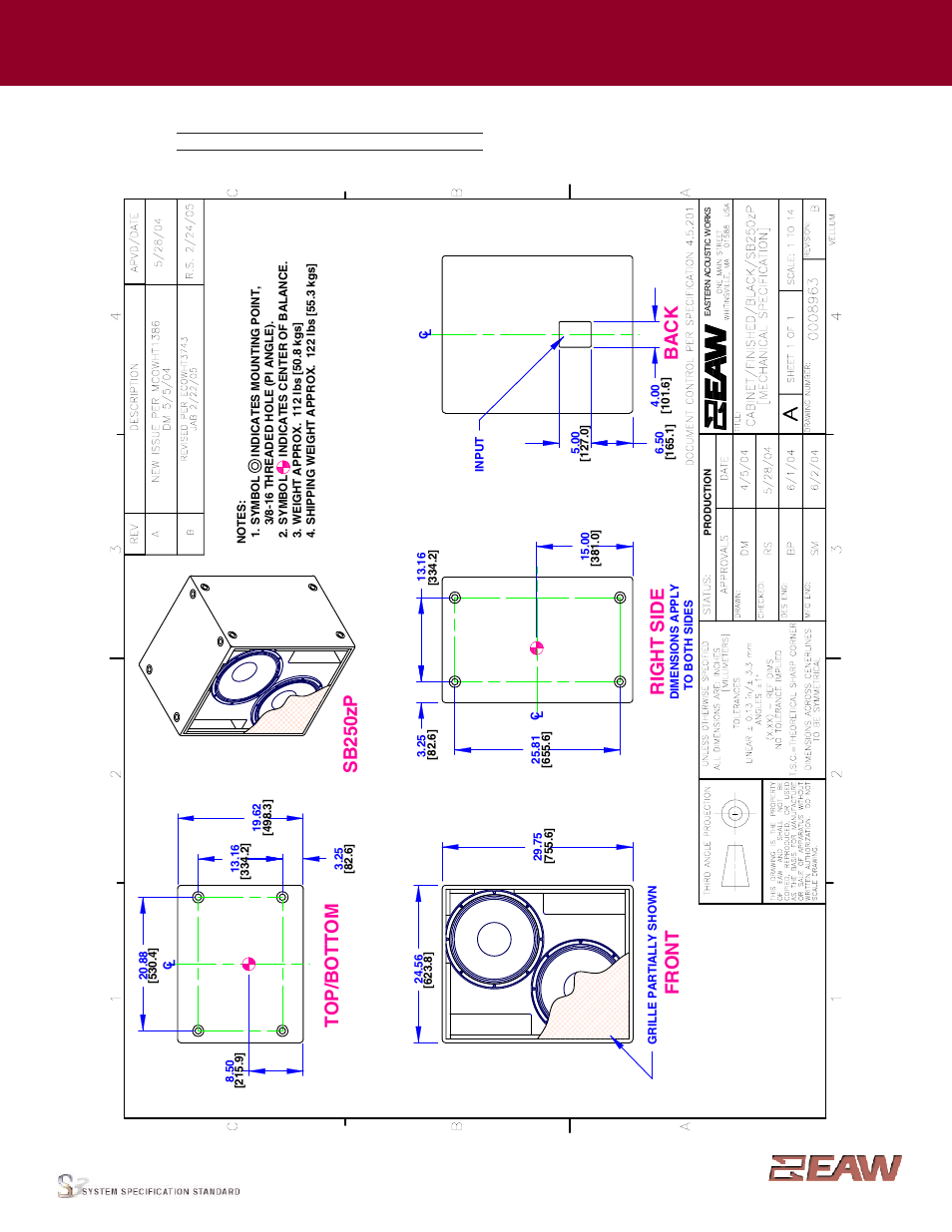 Group · i, Right s ide, Fr o n t | Sb 250zp, Back, Enclosure | EAW SB250zP User Manual | Page 2 / 4