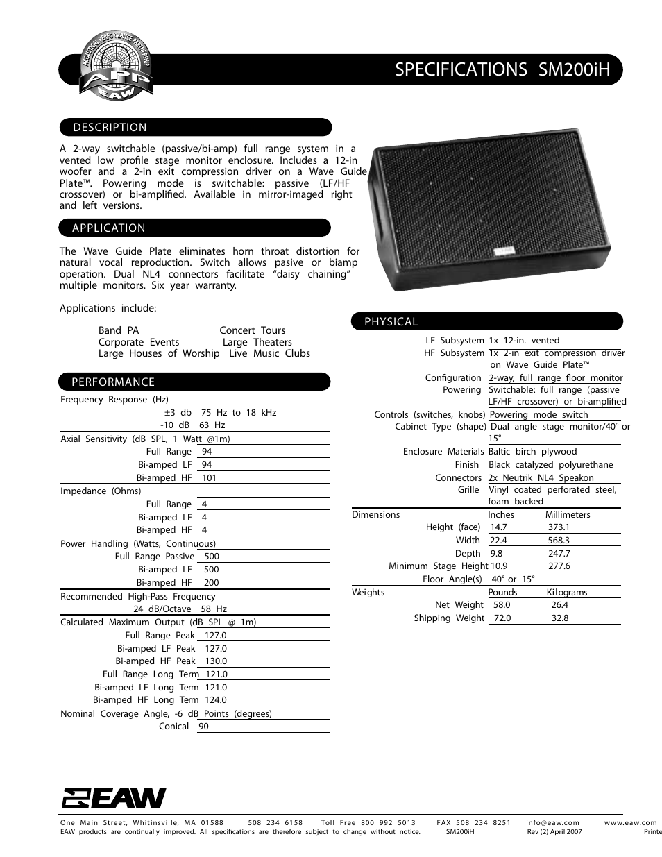 EAW SM200iH User Manual | 2 pages